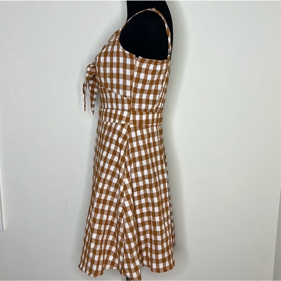 ONLY Brown/Tan/White Checkered Keyhole Dress 38 - Picture 4 of 4